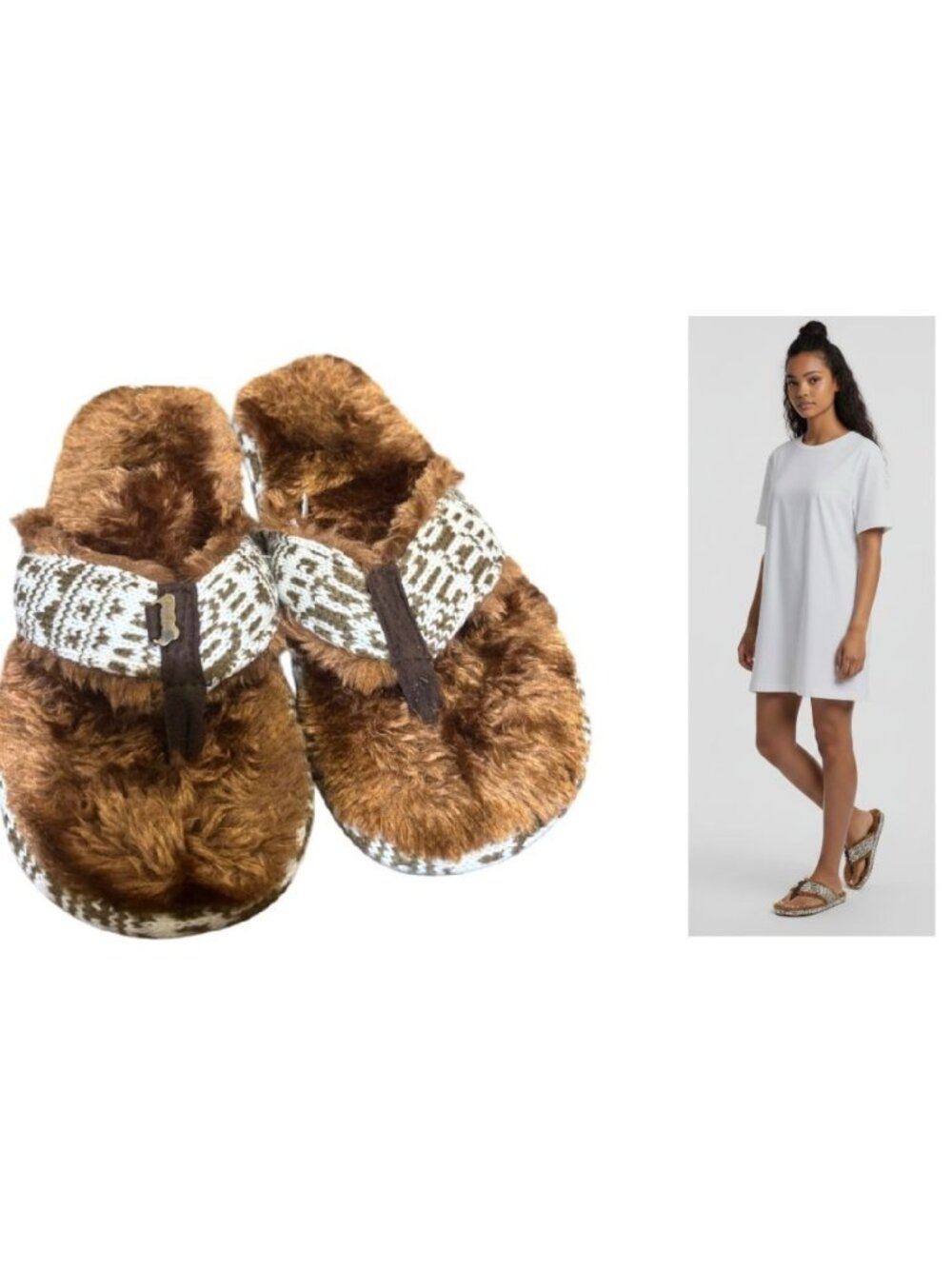 Minx Stratus Flip-Flop Faux-Fur Sandals, Tan/Aztec, Size S (women 3-6)